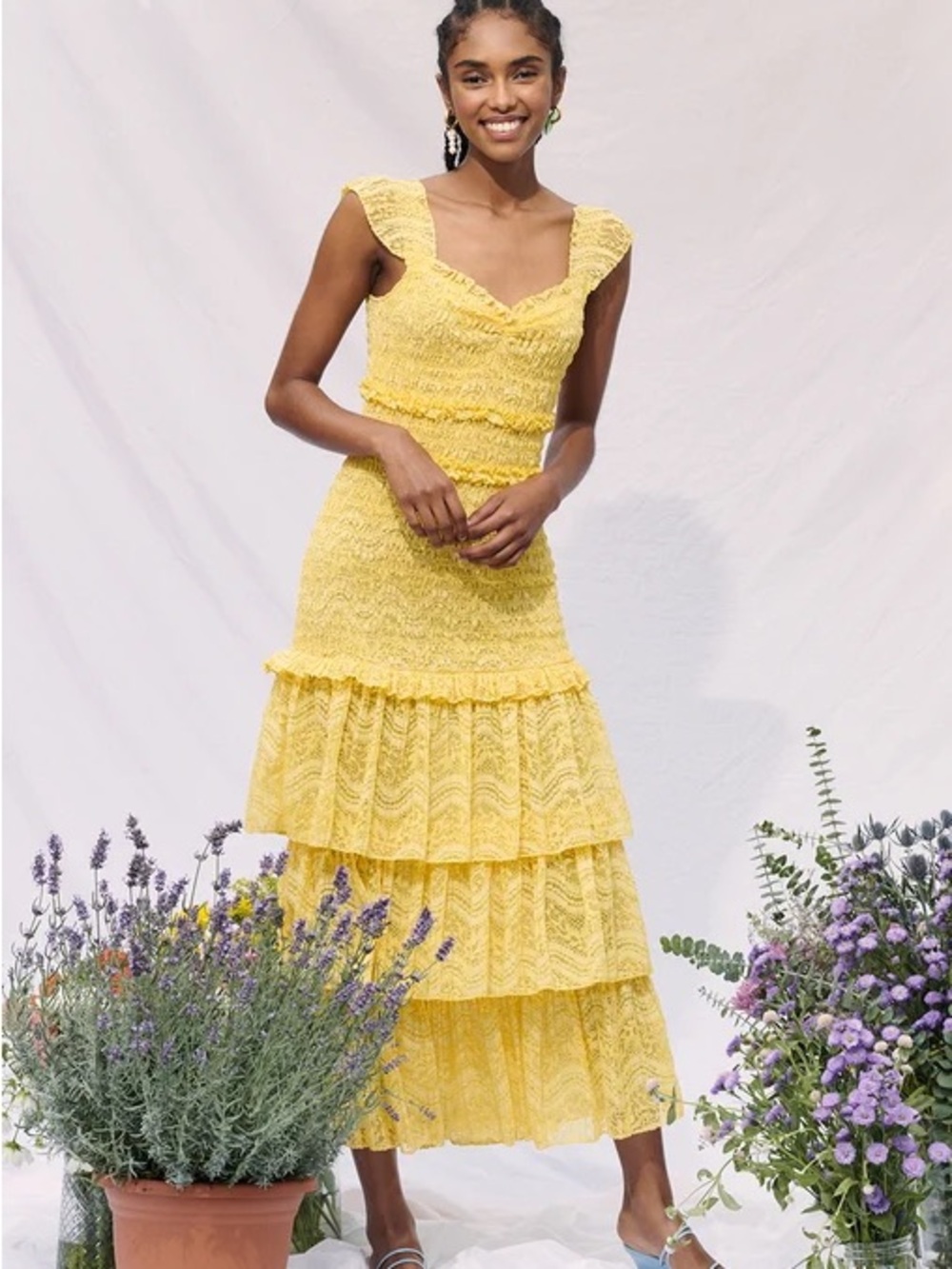 SAYLOR Bright Yellow Ruffle Tiered Maxi Dress